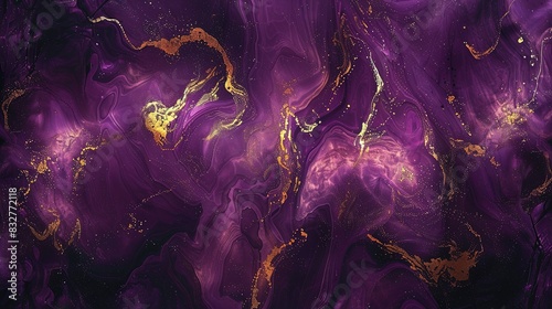 Luxurious purple and gold marble fluid art abstract background