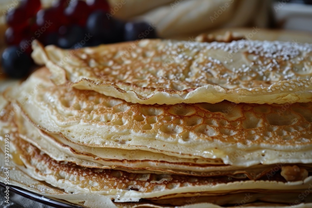 Delicious pancakes adorned with assorted nuts and vibrant berries for a delectable breakfast Delicious pancakes adorned with assorted nuts and vibrant berries for a delectable breakfast