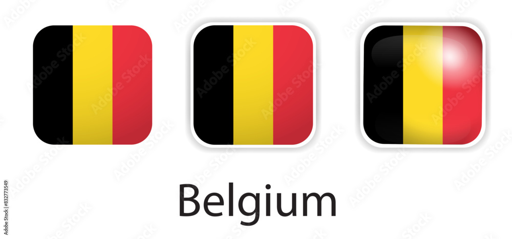 Fototapeta premium Belgium flag vector icons set in the shape of rounded square