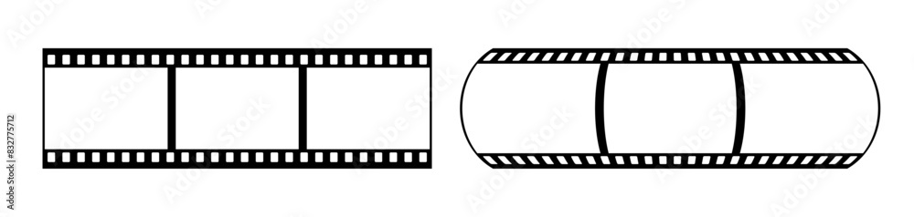 35mm flat film strip vector design with 3 frames on white background. Black film reel symbol illustration to use for photography, television, cinema, photo frame.