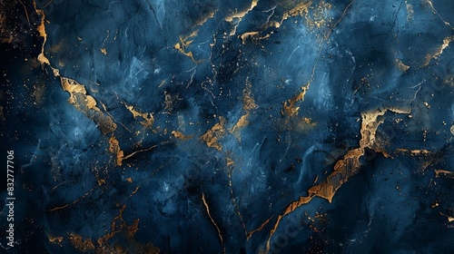 A moody marble background with deep indigo veins and gold foil accents, creating a luxurious night sky effect. photo