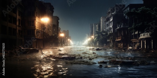 Flooded streets of the city Generative AI