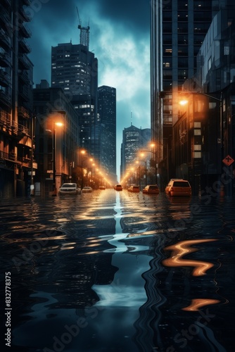 Flooded   streets of the city Generative AI © Valentine