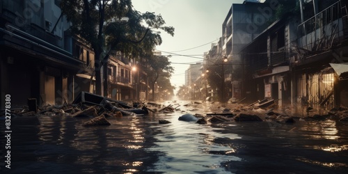 Flooded streets of the city Generative AI