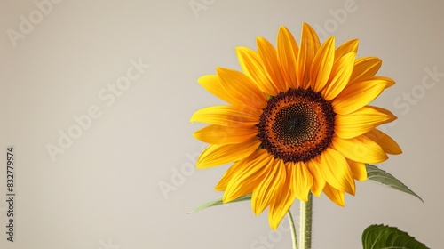 A minimalist design featuring a single, large sunflower with rich yellow petals and a dark brown. 
