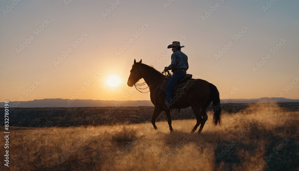 cowboy at sunset cowboy at sunset