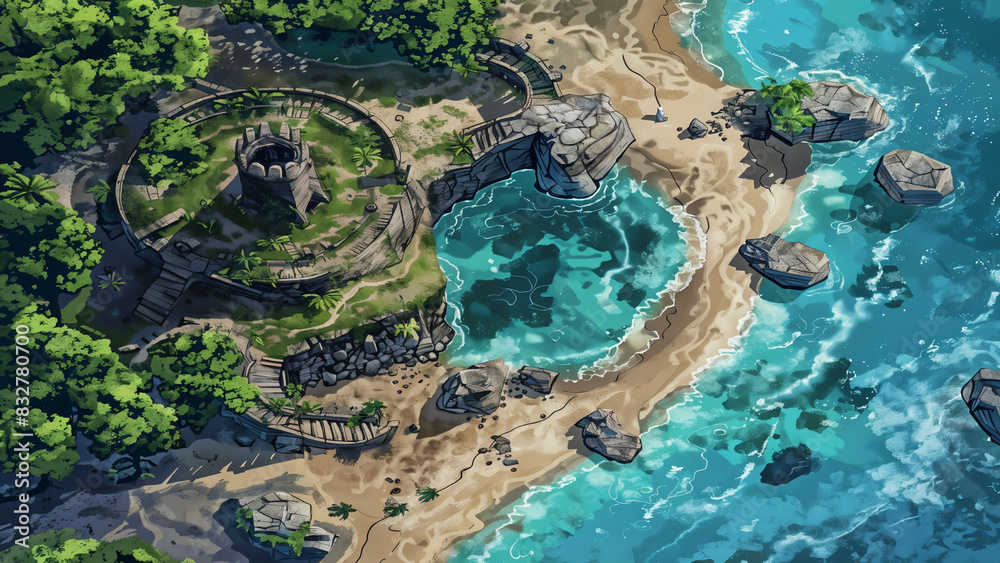  island Battlemap DnD,RPG Map for Dungeons and Dragons, Sea,game background, place for battle
