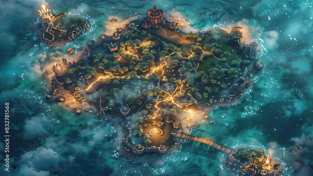 Obraz premium island Battlemap DnD,RPG Map for Dungeons and Dragons, Sea,game background, place for battle 