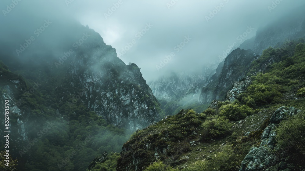 Skyward perspective of the natural landscape in overcast conditions Skyward perspective of the natural landscape in overcast conditions
