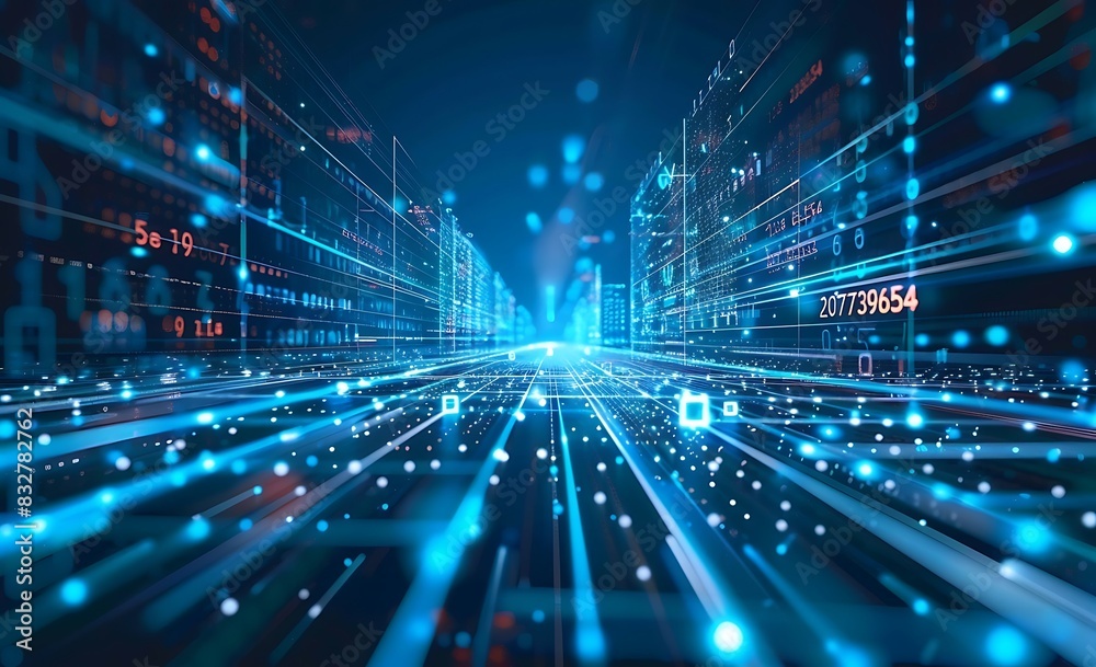Abstract futuristic background with glowing lines and blue color, technology concept of data transfer or information in the digital world