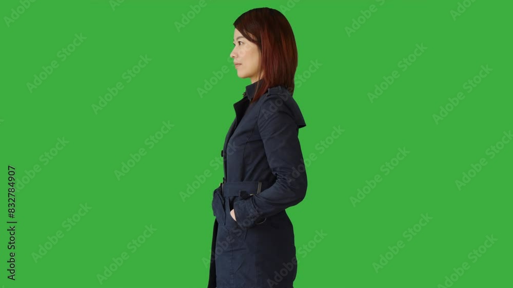 Lifestyle Portrait of Chinese Female Person against Green Background Lifestyle Portrait of Chinese Female Person against Green Background