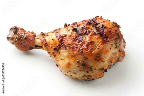 appetizing grilled chicken leg isolated on white bbq food closeup food photography