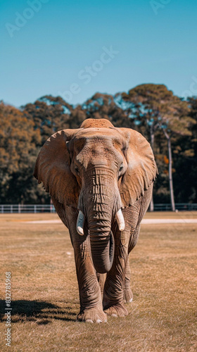 Majestic Elephant Walking Through Golden Savanna at Sunset in Africa. Generative AI