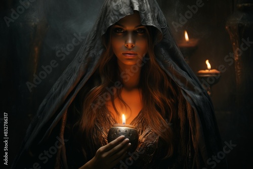 A mysterious and enigmatic sorceress, wielding ancient spells and communing with unseen forces. - Generative AI
