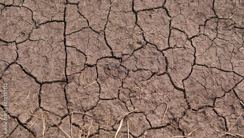 Dry soil cracked from the drought, global warming background