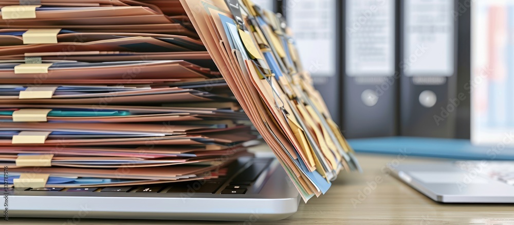 Obraz premium Pile of unfinished documents on office desk.