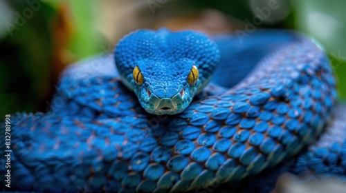 The blue viper ready to catch the meal