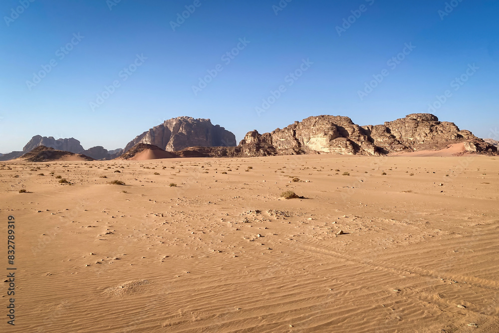 Scenic view of landscape at Wadi Rum desert in Jordan Scenic view of landscape at Wadi Rum desert in Jordan