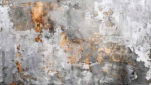 Weathered metal surface with rust patterns and flaking layers for creative background