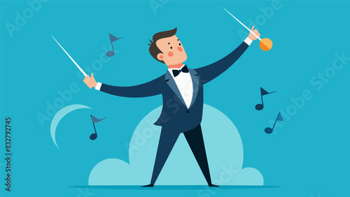 The conductors baton moving in perfect synchronization with the orchestra creating a symphony of motion and sound.. Vector illustration