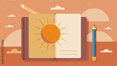 The warm rays of the morning sun grace my journal with a golden glow perfectly complementing my peaceful musings.. Vector illustration