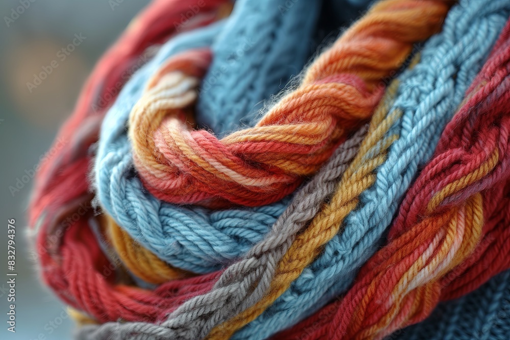 Intricate multicolor yarn knot close-up