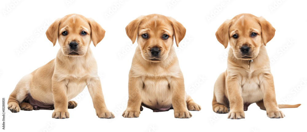Three Adorable Puppies Sitting Together on White Background Three Adorable Puppies Sitting Together on White Background
