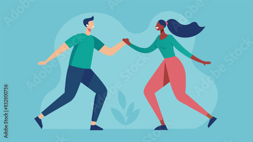 Two people facing each other one mirroring the others every dance step creating a safe and trusting connection between them.. Vector illustration