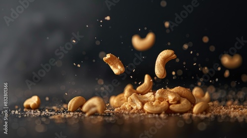 Cashew Nuts with a Crunchy Coating on a Dark Background
