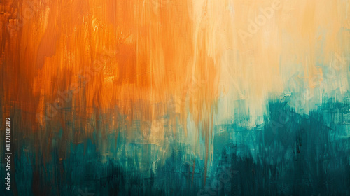 Abstract painting, vibrant colors, gradient, orange and blue hues