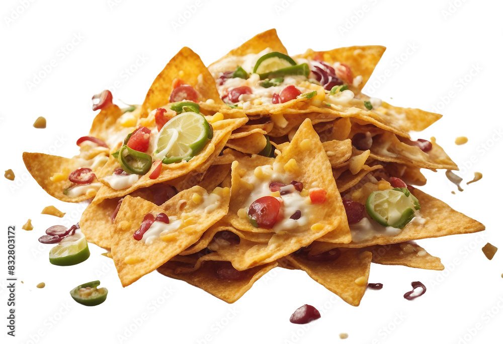 Flying mexican nachos chips isolated on white background Flying mexican nachos chips isolated on white background