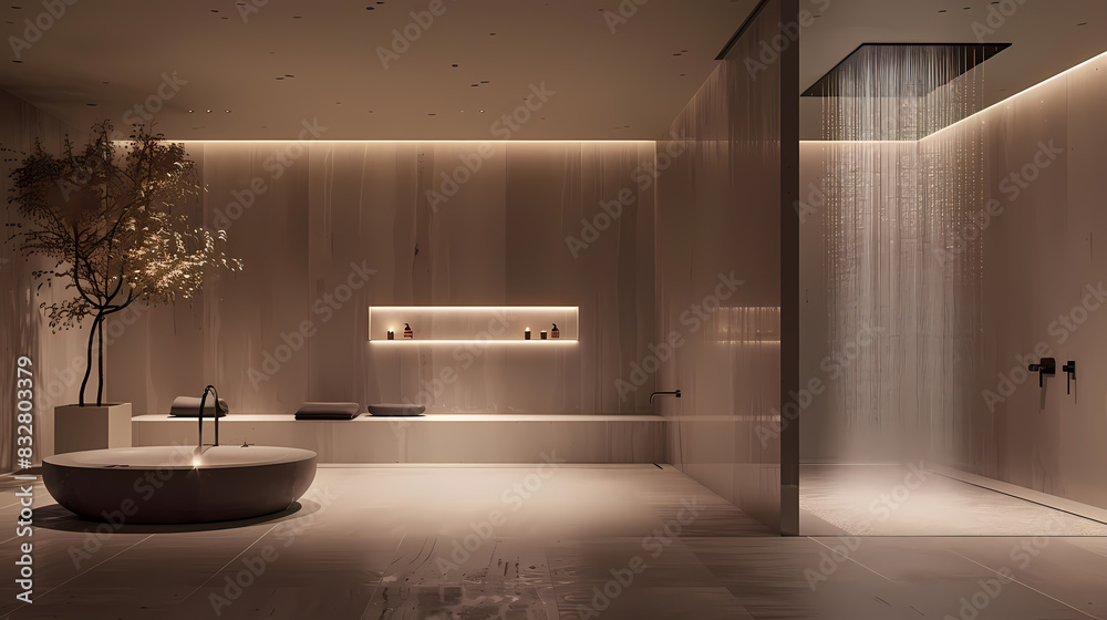 A bathroom with a large white bathtub and a shower A bathroom with a large white bathtub and a shower