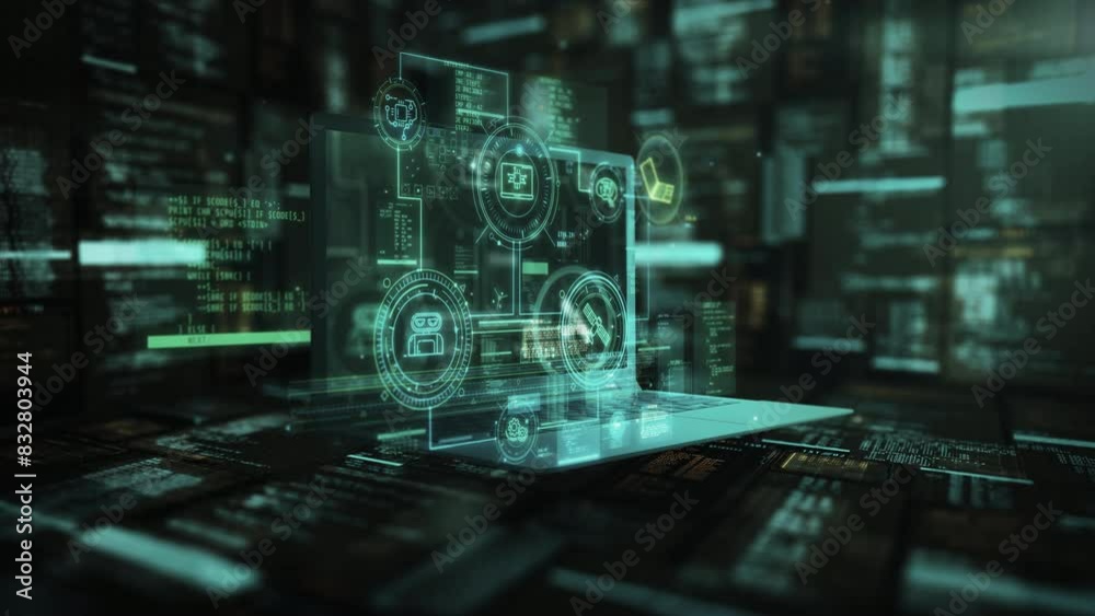 The work of artificial intelligence on a personal computer.