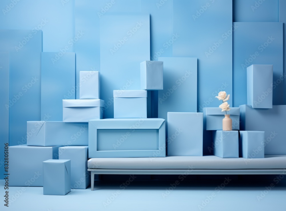 Blue wall with gift boxes Blue wall with gift boxes