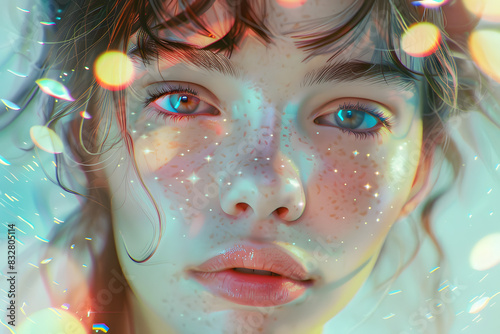 Star soaked destiny, beautiful gaunt woman with stoic expression