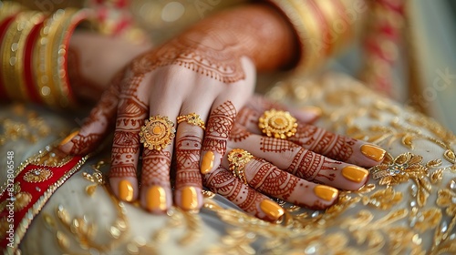Mehndi design a hand with bridal motifs and fine details
