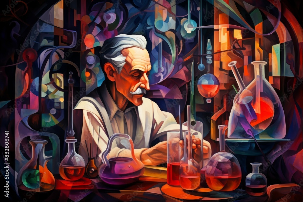Obraz premium A master of alchemy and potion-making, concocting potent brews with mystical effects. - Generative AI
