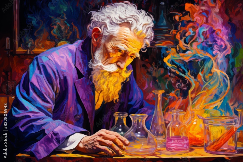 Fototapeta premium A master of alchemy and potion-making, concocting potent brews with mystical effects. - Generative AI