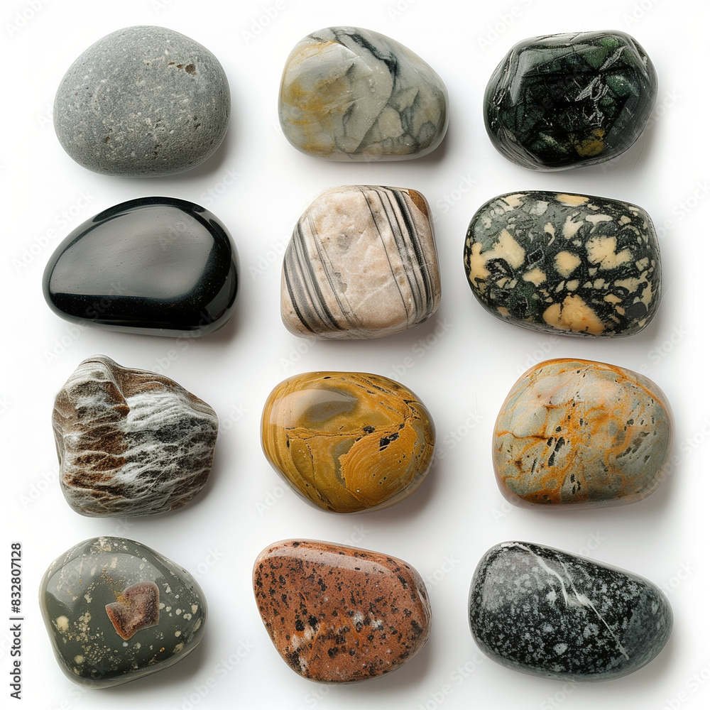 set of beautiful stones on white isolated background set of beautiful stones on white isolated background
