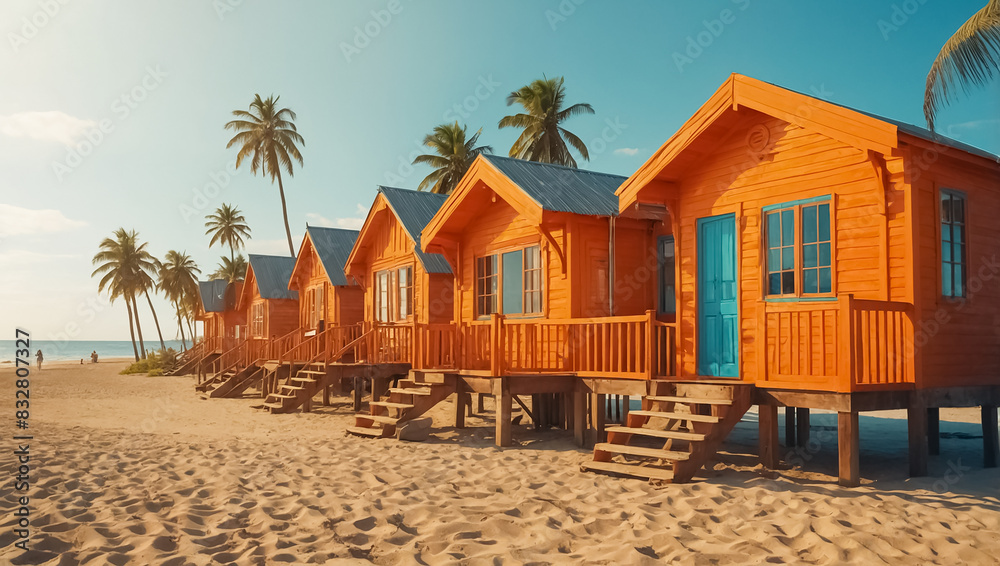 Obraz premium Colored wooden beach houses on a tropical shore