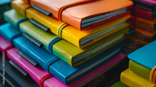 Wallpaper Mural A stack of colorful notebooks with a yellow one in the middle Torontodigital.ca