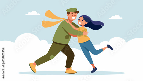 As the veterans spouse ran into their arms the weight of their deployment lifted rep with pure joy and relief.. Vector illustration