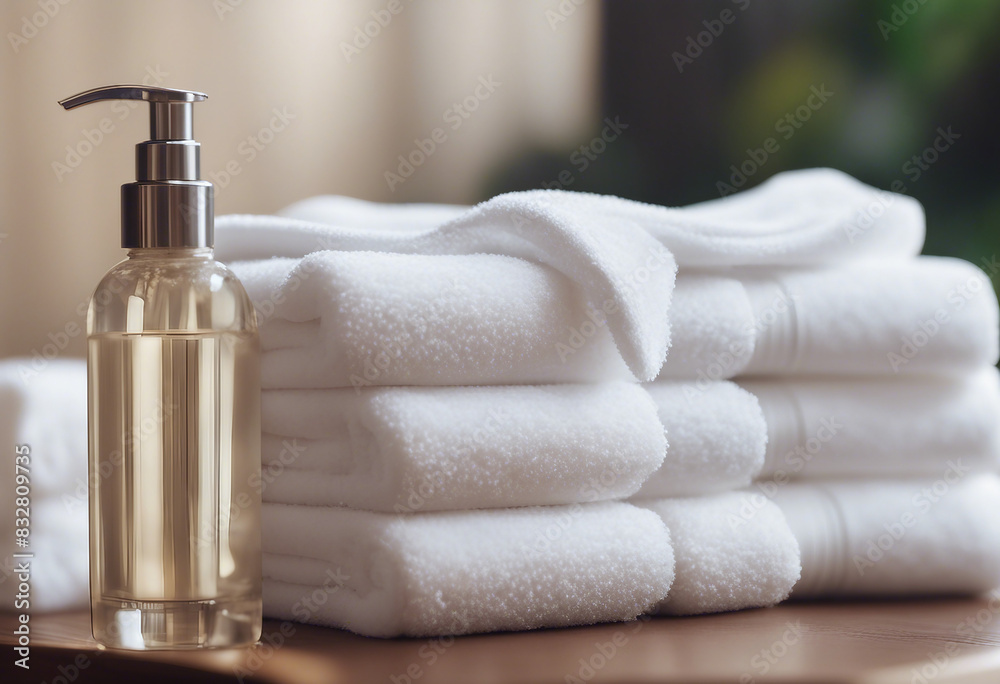 luxury hotel towels and shampoos, isolated white background
luxury hotel towels and shampoos, isolated white background