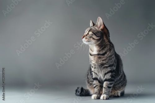 Purebred Cat Sitting in Grey Studio Background