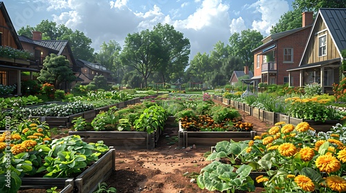digital artwork of a community garden in an urban area showcasing smallscale sustainable agriculture photo