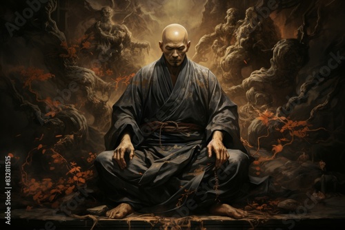 A solemn and disciplined monk  mastering martial arts and achieving inner harmony. - Generative AI