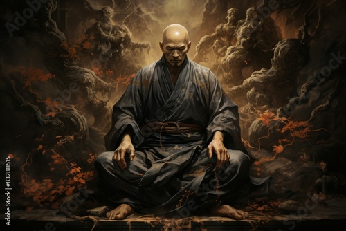 A solemn and disciplined monk, mastering martial arts and achieving inner harmony. - Generative AI photo