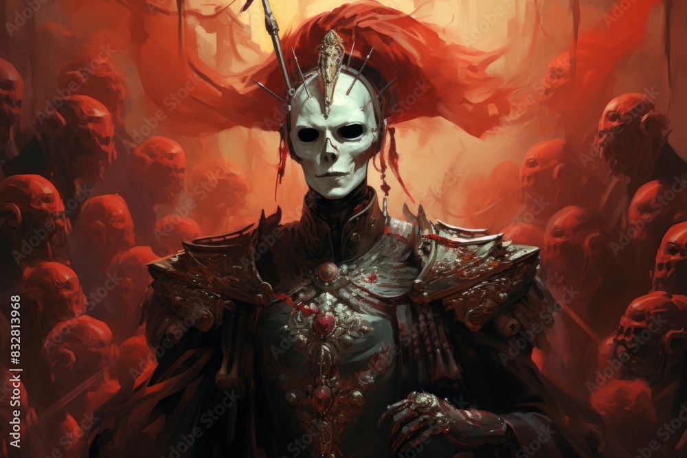 A powerful and fearsome necromancer, commanding legions of undead minions. - Generative AI A powerful and fearsome necromancer, commanding legions of undead minions. - Generative AI