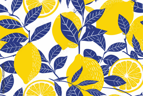 summer yellow lemon seamless pattern background design