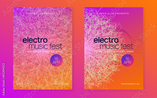 Dance Poster. Blue Sound Background. Party Set. Electronic Radio Illustration. Edm Concert Template. Electro Invite. Pink Techno Design. Green Dance Poster